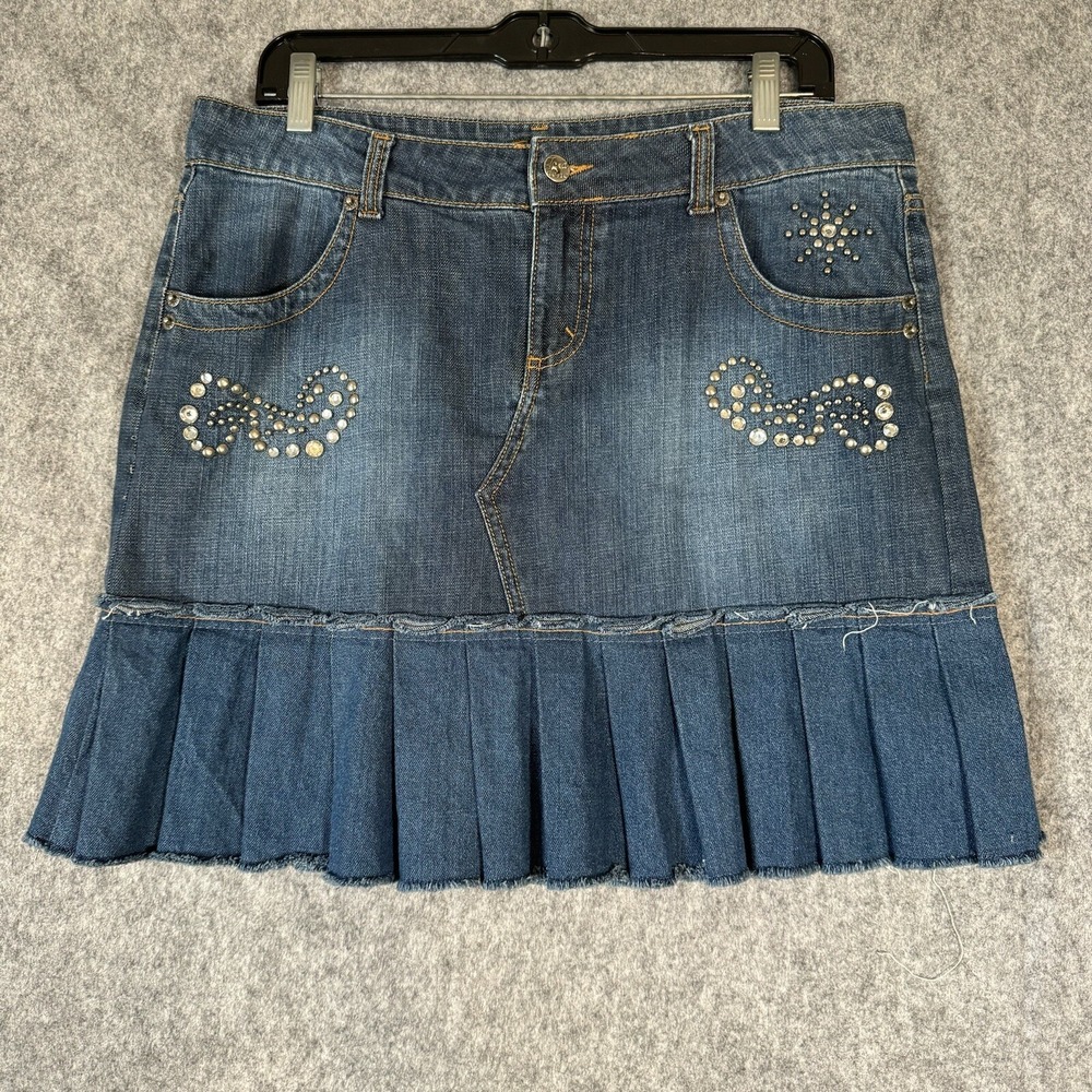 Vtg Y2k Jordache Denim Pleated Mini Skirt Juniors 11/12 Beaded Babydoll Bratz